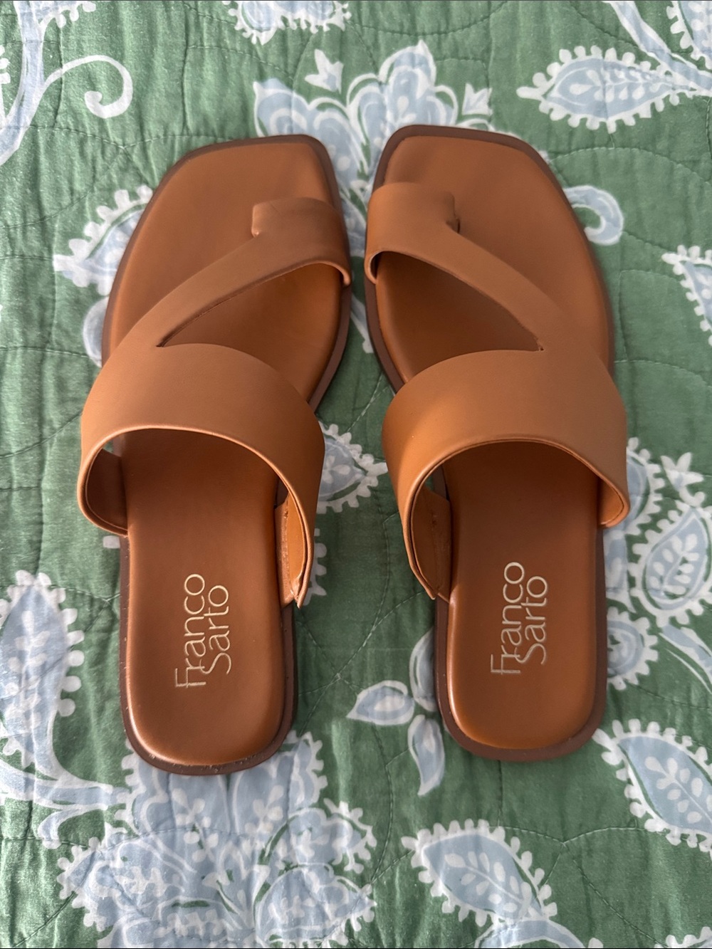 Franco Sarto Cognac Brown Crossover Slide Sandals